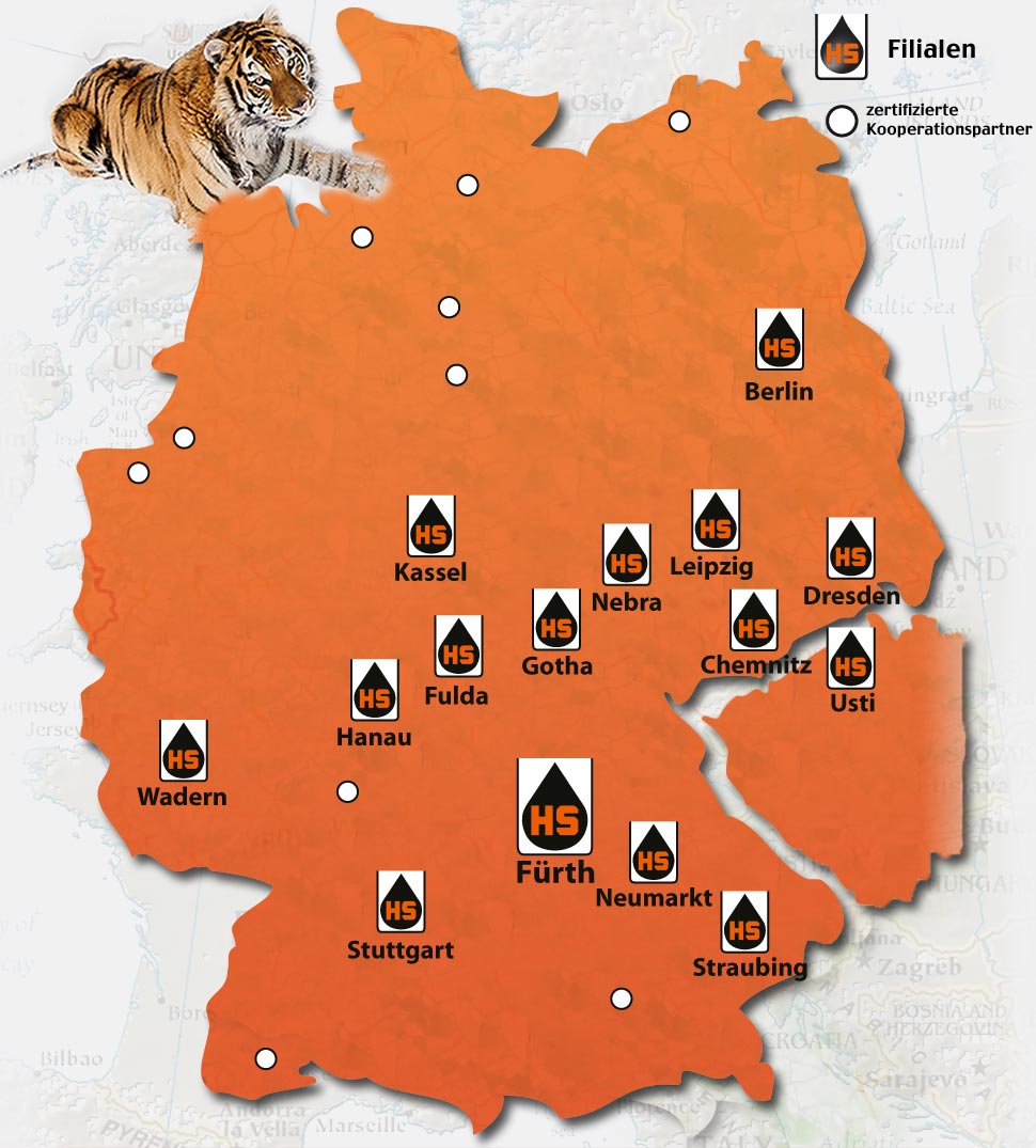 Karte Standorte Öl-Schmidt - Altöl Entsorgung in Deutschland